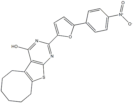 2-(5-{4-nitrophenyl}-2-furyl)-5,6,7,8,9,10-hexahydrocycloocta[4,5]thieno[2,3-d]pyrimidin-4-ol,353502-63-3,结构式