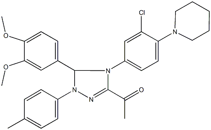 1-[4-[3-chloro-4-(1-piperidinyl)phenyl]-5-(3,4-dimethoxyphenyl)-1-(4-methylphenyl)-4,5-dihydro-1H-1,2,4-triazol-3-yl]ethanone,353502-85-9,结构式