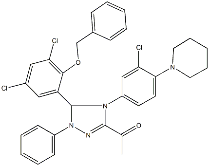 1-{5-[2-(benzyloxy)-3,5-dichlorophenyl]-4-[3-chloro-4-(1-piperidinyl)phenyl]-1-phenyl-4,5-dihydro-1H-1,2,4-triazol-3-yl}ethanone Structure