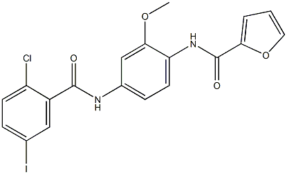 N-{4-[(2-chloro-5-iodobenzoyl)amino]-2-methoxyphenyl}-2-furamide Structure