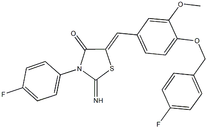 5-{4-[(4-fluorobenzyl)oxy]-3-methoxybenzylidene}-3-(4-fluorophenyl)-2-imino-1,3-thiazolidin-4-one 化学構造式