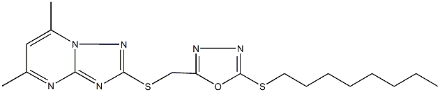 5,7-dimethyl-2-({[5-(octylsulfanyl)-1,3,4-oxadiazol-2-yl]methyl}sulfanyl)[1,2,4]triazolo[1,5-a]pyrimidine Struktur