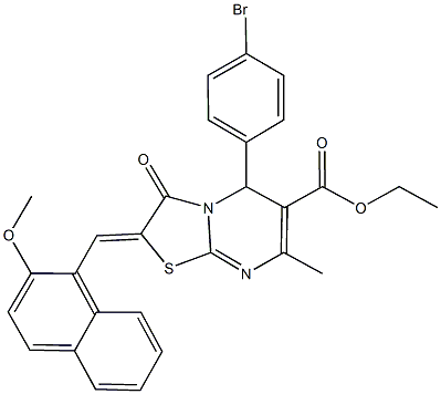 ethyl 5-(4-bromophenyl)-2-[(2-methoxy-1-naphthyl)methylene]-7-methyl-3-oxo-2,3-dihydro-5H-[1,3]thiazolo[3,2-a]pyrimidine-6-carboxylate 结构式