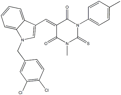 5-{[1-(3,4-dichlorobenzyl)-1H-indol-3-yl]methylene}-1-methyl-3-(4-methylphenyl)-2-thioxodihydro-4,6(1H,5H)-pyrimidinedione Structure