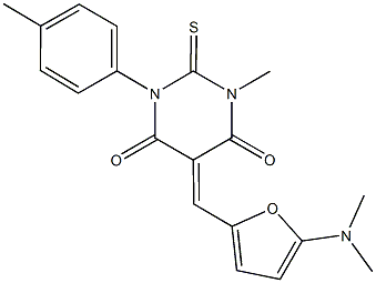 5-{[5-(dimethylamino)-2-furyl]methylene}-1-methyl-3-(4-methylphenyl)-2-thioxodihydro-4,6(1H,5H)-pyrimidinedione 化学構造式