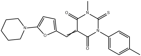 1-methyl-3-(4-methylphenyl)-5-{[5-(1-piperidinyl)-2-furyl]methylene}-2-thioxodihydro-4,6(1H,5H)-pyrimidinedione,353509-45-2,结构式