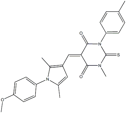 5-{[1-(4-methoxyphenyl)-2,5-dimethyl-1H-pyrrol-3-yl]methylene}-1-methyl-3-(4-methylphenyl)-2-thioxodihydro-4,6(1H,5H)-pyrimidinedione,353509-47-4,结构式