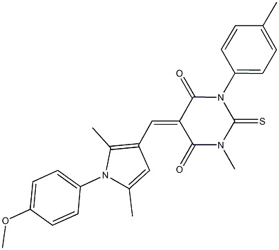 5-{[1-(4-methoxyphenyl)-2,5-dimethyl-1H-pyrrol-3-yl]methylene}-1-methyl-3-(4-methylphenyl)-2-thioxodihydro-4,6(1H,5H)-pyrimidinedione 结构式