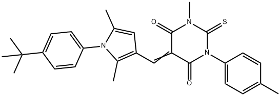 5-{[1-(4-tert-butylphenyl)-2,5-dimethyl-1H-pyrrol-3-yl]methylene}-1-methyl-3-(4-methylphenyl)-2-thioxodihydro-4,6(1H,5H)-pyrimidinedione,353509-48-5,结构式