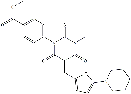 methyl 4-(3-methyl-4,6-dioxo-5-{[5-(1-piperidinyl)-2-furyl]methylene}-2-thioxotetrahydro-1(2H)-pyrimidinyl)benzoate Structure