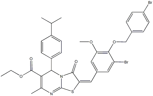 ethyl 2-{3-bromo-4-[(4-bromobenzyl)oxy]-5-methoxybenzylidene}-5-(4-isopropylphenyl)-7-methyl-3-oxo-2,3-dihydro-5H-[1,3]thiazolo[3,2-a]pyrimidine-6-carboxylate Structure