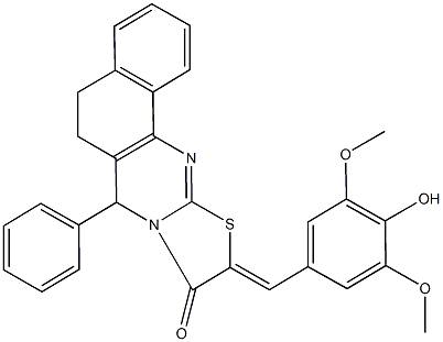 10-(4-hydroxy-3,5-dimethoxybenzylidene)-7-phenyl-5,7-dihydro-6H-benzo[h][1,3]thiazolo[2,3-b]quinazolin-9(10H)-one Struktur