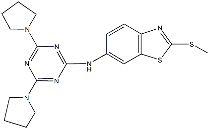 N-[4,6-di(1-pyrrolidinyl)-1,3,5-triazin-2-yl]-2-(methylsulfanyl)-1,3-benzothiazol-6-amine 化学構造式