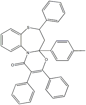 4a-(4-methylphenyl)-2,3,6-triphenyl-5,6-dihydro-1H,4aH-[1,3]oxazino[2,3-d][1,5]benzothiazepin-1-one 化学構造式