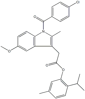 2-isopropyl-5-methylphenyl [1-(4-chlorobenzoyl)-5-methoxy-2-methyl-1H-indol-3-yl]acetate Struktur