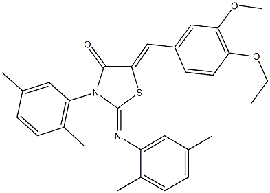 3-(2,5-dimethylphenyl)-2-[(2,5-dimethylphenyl)imino]-5-(4-ethoxy-3-methoxybenzylidene)-1,3-thiazolidin-4-one 结构式