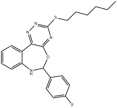6-(4-fluorophenyl)-3-(hexylsulfanyl)-6,7-dihydro[1,2,4]triazino[5,6-d][3,1]benzoxazepine Struktur