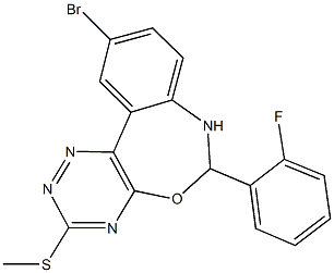 10-bromo-6-(2-fluorophenyl)-3-(methylsulfanyl)-6,7-dihydro[1,2,4]triazino[5,6-d][3,1]benzoxazepine,353517-36-9,结构式