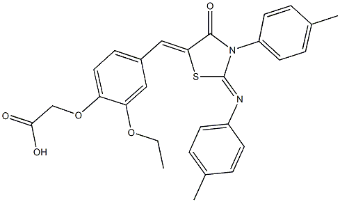 [2-ethoxy-4-({3-(4-methylphenyl)-2-[(4-methylphenyl)imino]-4-oxo-1,3-thiazolidin-5-ylidene}methyl)phenoxy]acetic acid,353517-37-0,结构式