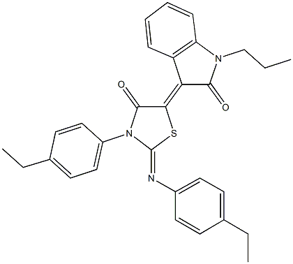 3-{3-(4-ethylphenyl)-2-[(4-ethylphenyl)imino]-4-oxo-1,3-thiazolidin-5-ylidene}-1-propyl-1,3-dihydro-2H-indol-2-one Structure