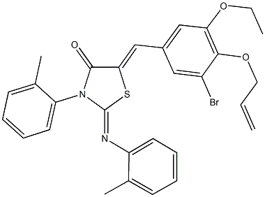 5-[4-(allyloxy)-3-bromo-5-ethoxybenzylidene]-3-(2-methylphenyl)-2-[(2-methylphenyl)imino]-1,3-thiazolidin-4-one Struktur