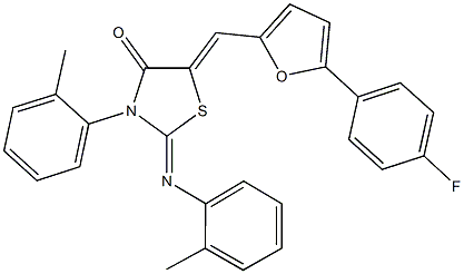 5-{[5-(4-fluorophenyl)-2-furyl]methylene}-3-(2-methylphenyl)-2-[(2-methylphenyl)imino]-1,3-thiazolidin-4-one,353517-84-7,结构式