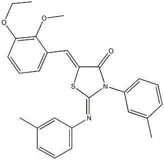 5-(3-ethoxy-2-methoxybenzylidene)-3-(3-methylphenyl)-2-[(3-methylphenyl)imino]-1,3-thiazolidin-4-one 化学構造式