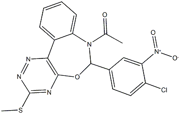 7-acetyl-6-{4-chloro-3-nitrophenyl}-3-(methylsulfanyl)-6,7-dihydro[1,2,4]triazino[5,6-d][3,1]benzoxazepine Struktur