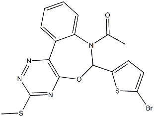 7-acetyl-6-(5-bromo-2-thienyl)-3-(methylsulfanyl)-6,7-dihydro[1,2,4]triazino[5,6-d][3,1]benzoxazepine 化学構造式