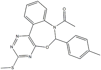7-acetyl-6-(4-methylphenyl)-6,7-dihydro[1,2,4]triazino[5,6-d][3,1]benzoxazepin-3-yl methyl sulfide 化学構造式