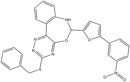 3-(benzylsulfanyl)-6-(5-{3-nitrophenyl}-2-furyl)-6,7-dihydro[1,2,4]triazino[5,6-d][3,1]benzoxazepine 化学構造式