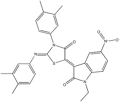 3-{3-(3,4-dimethylphenyl)-2-[(3,4-dimethylphenyl)imino]-4-oxo-1,3-thiazolidin-5-ylidene}-1-ethyl-5-nitro-1,3-dihydro-2H-indol-2-one 化学構造式