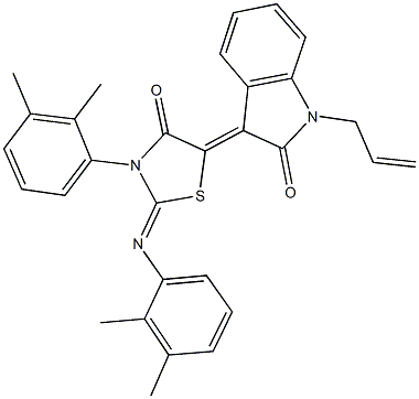 1-allyl-3-{3-(2,3-dimethylphenyl)-2-[(2,3-dimethylphenyl)imino]-4-oxo-1,3-thiazolidin-5-ylidene}-1,3-dihydro-2H-indol-2-one Struktur