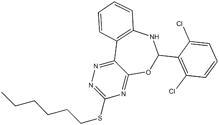 6-(2,6-dichlorophenyl)-3-(hexylsulfanyl)-6,7-dihydro[1,2,4]triazino[5,6-d][3,1]benzoxazepine Struktur
