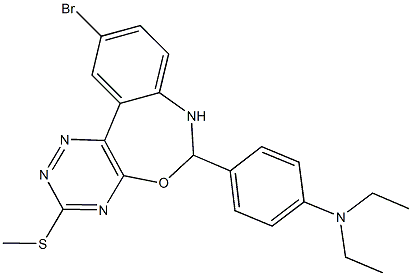 4-[10-bromo-3-(methylsulfanyl)-6,7-dihydro[1,2,4]triazino[5,6-d][3,1]benzoxazepin-6-yl]-N,N-diethylaniline Struktur
