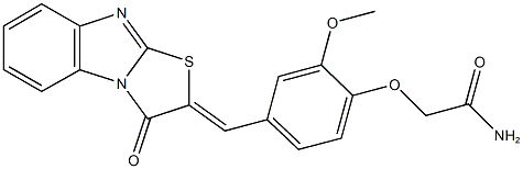 2-{2-methoxy-4-[(3-oxo[1,3]thiazolo[3,2-a]benzimidazol-2(3H)-ylidene)methyl]phenoxy}acetamide 化学構造式