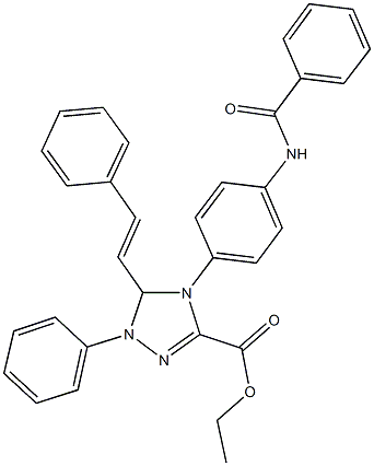 ethyl 4-[4-(benzoylamino)phenyl]-1-phenyl-5-(2-phenylvinyl)-4,5-dihydro-1H-1,2,4-triazole-3-carboxylate 结构式