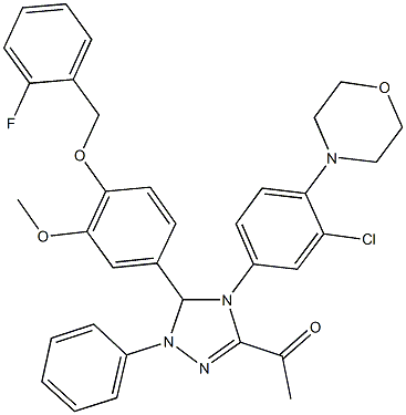 1-(4-[3-chloro-4-(4-morpholinyl)phenyl]-5-{4-[(2-fluorobenzyl)oxy]-3-methoxyphenyl}-1-phenyl-4,5-dihydro-1H-1,2,4-triazol-3-yl)ethanone 结构式