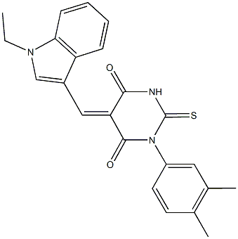 1-(3,4-dimethylphenyl)-5-[(1-ethyl-1H-indol-3-yl)methylene]-2-thioxodihydro-4,6(1H,5H)-pyrimidinedione,353760-77-7,结构式