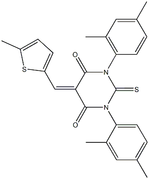 1,3-bis(2,4-dimethylphenyl)-5-[(5-methyl-2-thienyl)methylene]-2-thioxodihydro-4,6(1H,5H)-pyrimidinedione,353760-88-0,结构式