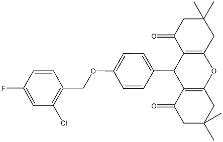 9-{4-[(2-chloro-4-fluorobenzyl)oxy]phenyl}-3,3,6,6-tetramethyl-3,4,5,6,7,9-hexahydro-1H-xanthene-1,8(2H)-dione Structure