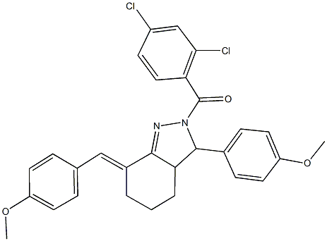 2-(2,4-dichlorobenzoyl)-7-(4-methoxybenzylidene)-3-(4-methoxyphenyl)-3,3a,4,5,6,7-hexahydro-2H-indazole Structure