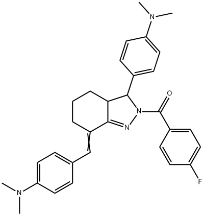 N-{4-[7-[4-(dimethylamino)benzylidene]-2-(4-fluorobenzoyl)-3,3a,4,5,6,7-hexahydro-2H-indazol-3-yl]phenyl}-N,N-dimethylamine,353762-36-4,结构式