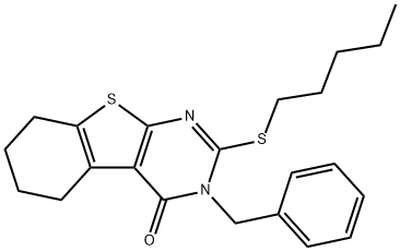 3-benzyl-2-(pentylsulfanyl)-5,6,7,8-tetrahydro[1]benzothieno[2,3-d]pyrimidin-4(3H)-one 化学構造式