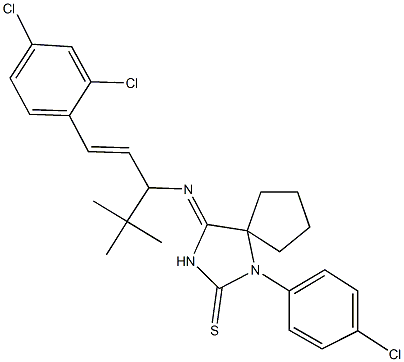 4-{[1-tert-butyl-3-(2,4-dichlorophenyl)-2-propenyl]imino}-1-(4-chlorophenyl)-1,3-diazaspiro[4.4]nonane-2-thione|