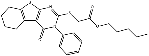 pentyl [(4-oxo-3-phenyl-3,4,5,6,7,8-hexahydro[1]benzothieno[2,3-d]pyrimidin-2-yl)sulfanyl]acetate Structure