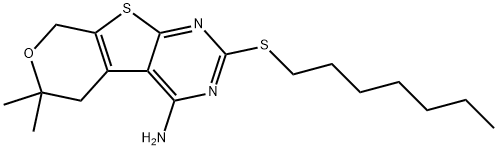 2-(heptylsulfanyl)-6,6-dimethyl-5,8-dihydro-6H-pyrano[4',3':4,5]thieno[2,3-d]pyrimidin-4-amine Structure