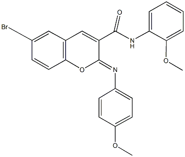 6-bromo-N-(2-methoxyphenyl)-2-[(4-methoxyphenyl)imino]-2H-chromene-3-carboxamide 结构式