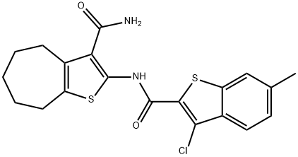 2-{[(3-chloro-6-methyl-1-benzothien-2-yl)carbonyl]amino}-5,6,7,8-tetrahydro-4H-cyclohepta[b]thiophene-3-carboxamide 结构式