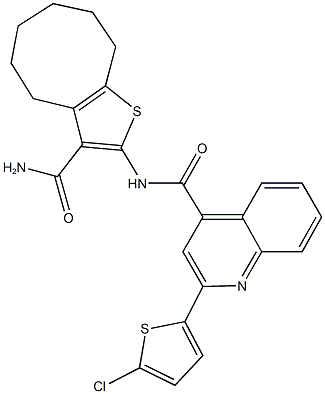 N-[3-(aminocarbonyl)-4,5,6,7,8,9-hexahydrocycloocta[b]thien-2-yl]-2-(5-chloro-2-thienyl)-4-quinolinecarboxamide 化学構造式